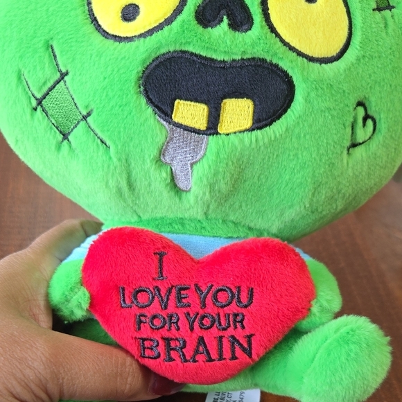 Quirky Zombie Plush with Pink Brain and Green Body - Picture 7 of 7